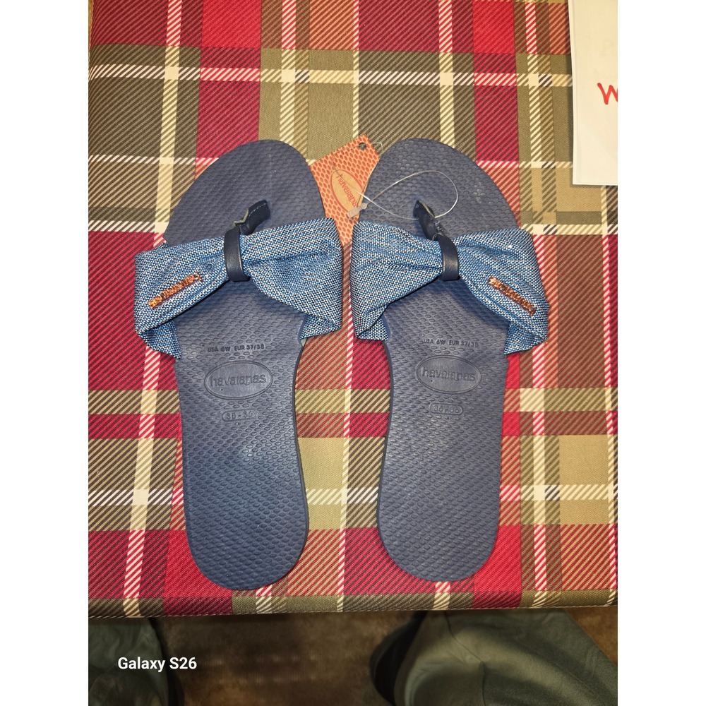 D12. Havaianas You Saint Tropez Navy Blue Bow Slide Sandals Womens 6W EUR 37/38